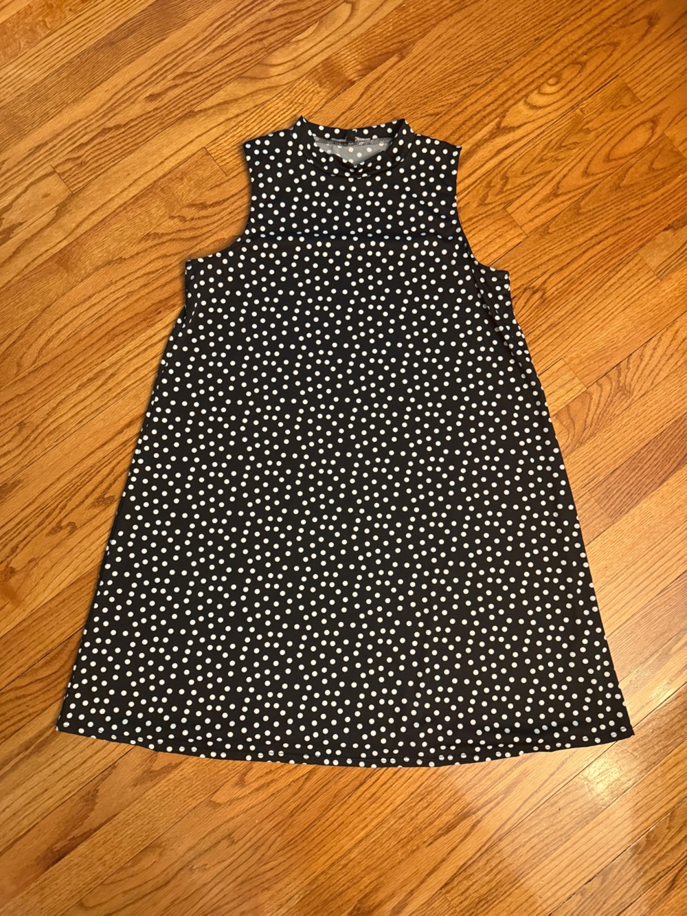 Mock neck polka dot swing dress